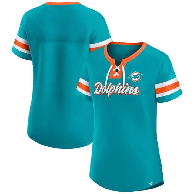 Women's Majestic Threads Tua Tagovailoa Aqua Miami Dolphins Player Name &  Number Tri-Blend 3/4-Sleeve Fitted T-Shirt