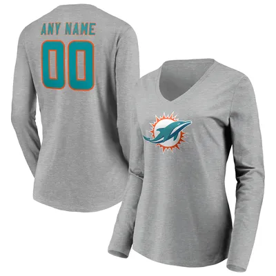 Miami Dolphins Fanatics Branded Women's Team Authentic Custom Long Sleeve V-Neck T-Shirt - Gray