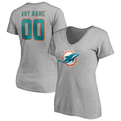 Miami Dolphins Fanatics Branded Women's Team Authentic Custom V-Neck T-Shirt - Gray