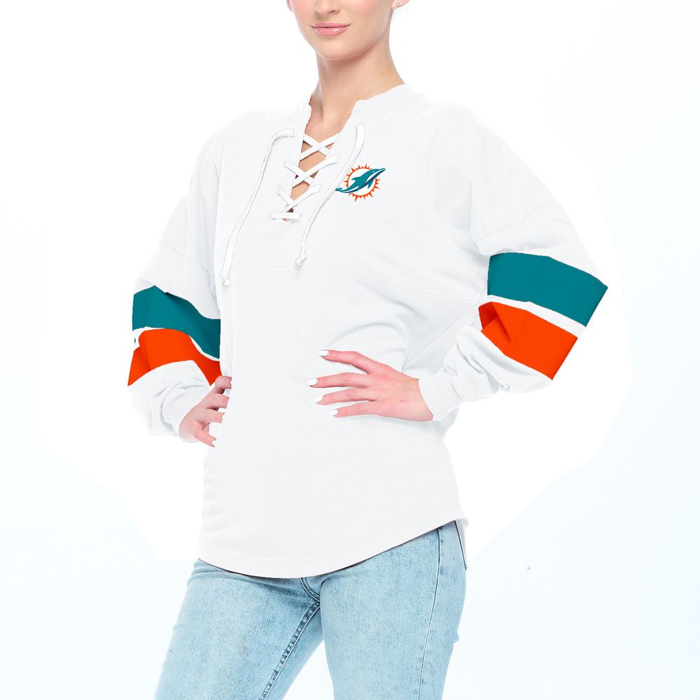 Fanatics Branded Women's Fanatics Branded White Miami Dolphins Spirit Jersey  Lace-Up V-Neck Long Sleeve T-Shirt
