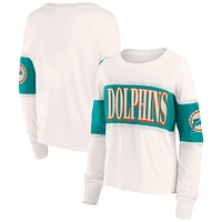 T-shirt à manches longues Fanatics Cream Miami Dolphins Antique Block pour femmes