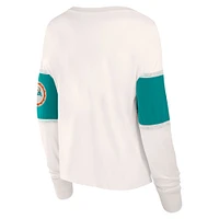 T-shirt à manches longues Fanatics Cream Miami Dolphins Antique Block pour femmes