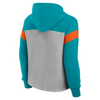 Women's Fanatics Heather Gray/Aqua Miami Dolphins Bold Play Call Pullover Hoodie