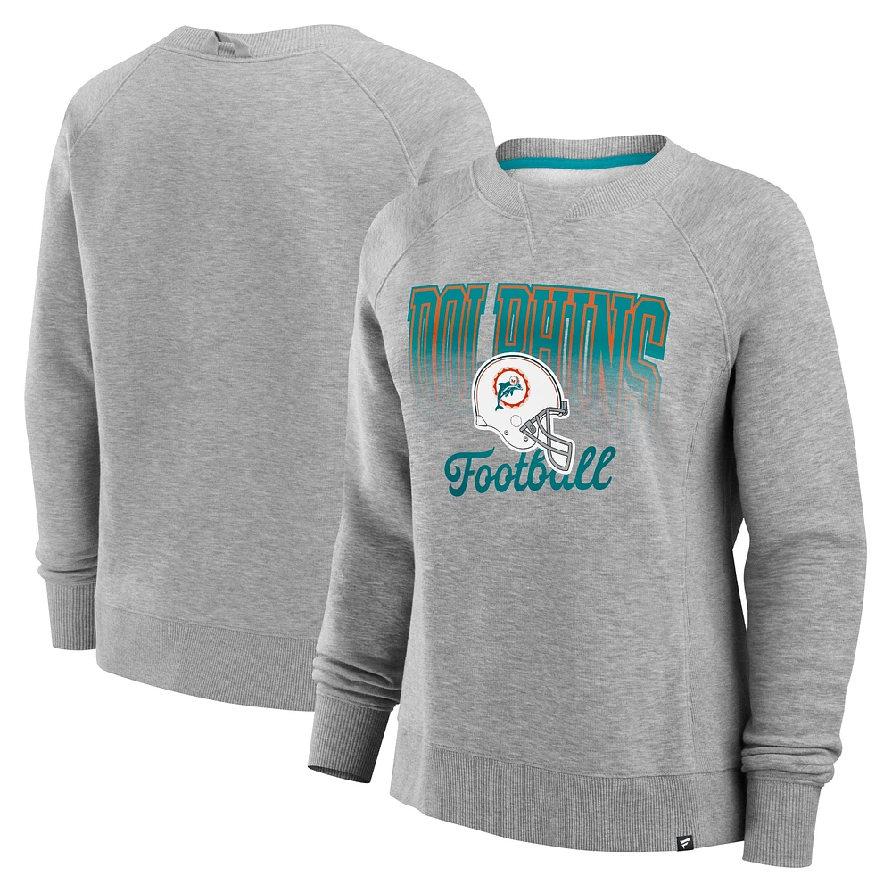 Women's Fanatics Heather Gray Miami Dolphins Hit Hard Fleece Pullover Sweatshirt