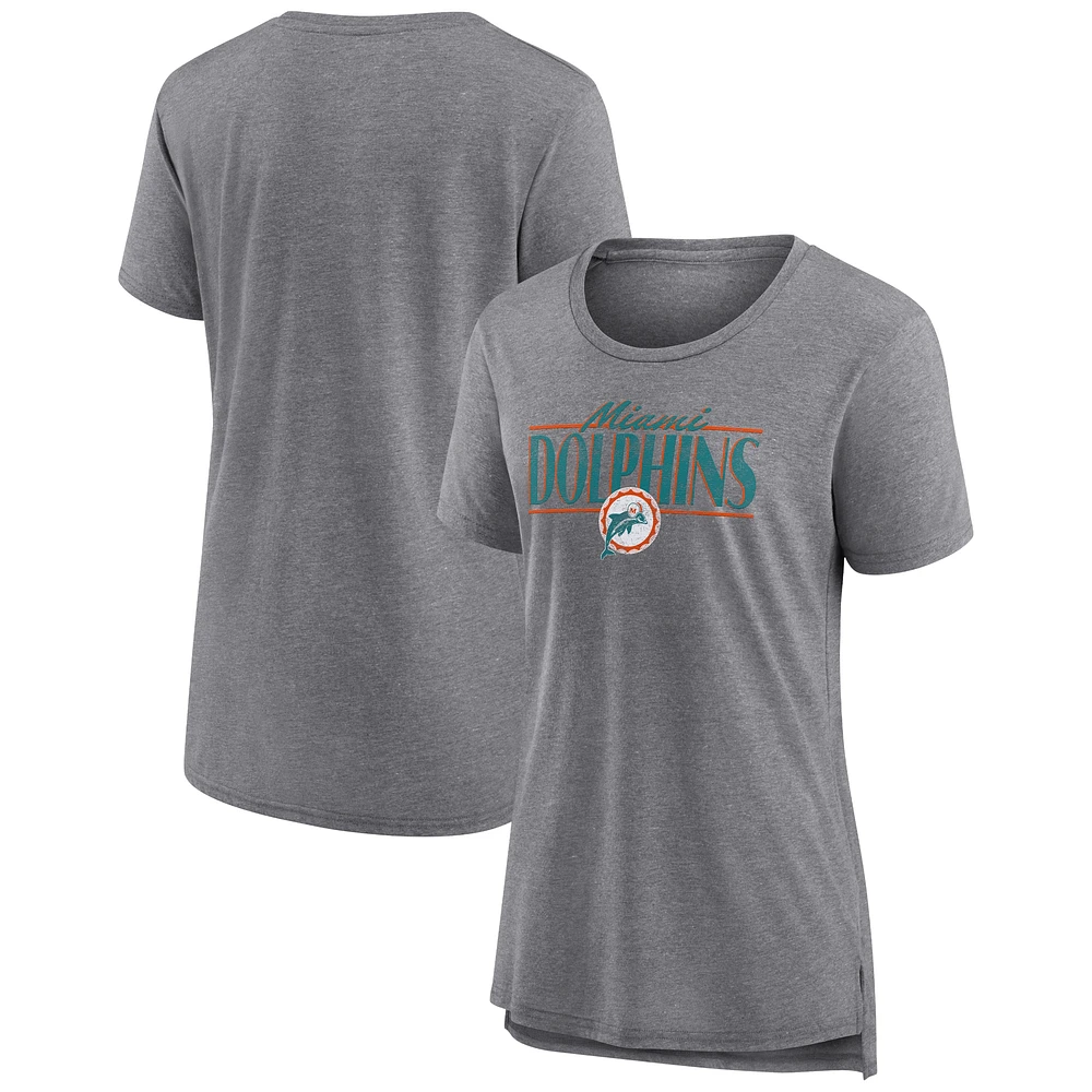 T-shirt tri-blend gris chiné Fanatics pour femme Miami Dolphins Up the Middle