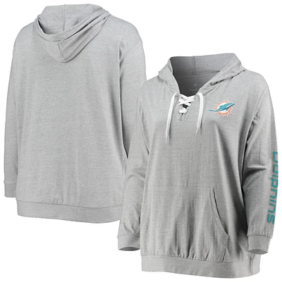 Sweat à capuche lacets grande taille Fanatics pour femmes, gris chiné, Miami Dolphins