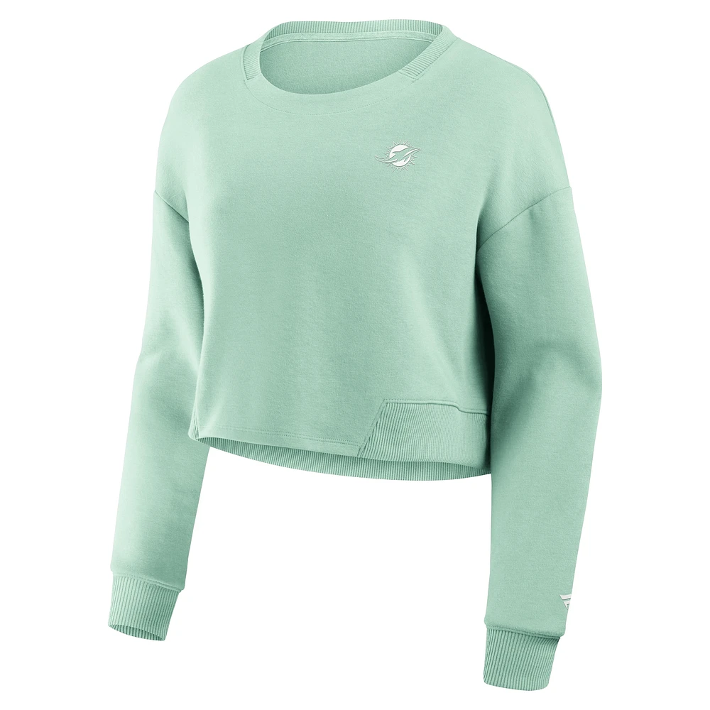 Women's Fanatics Mint Miami Dolphins Studio Cropped Pullover Sweatshirt