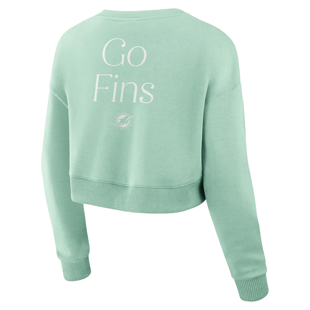 Women's Fanatics Mint Miami Dolphins Studio Cropped Pullover Sweatshirt