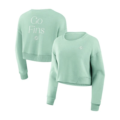 Women's Fanatics Mint Miami Dolphins Studio Cropped Pullover Sweatshirt