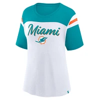 Haut court tendance blanc/aqua pour femme Fanatics Miami Dolphins Cheer Chant