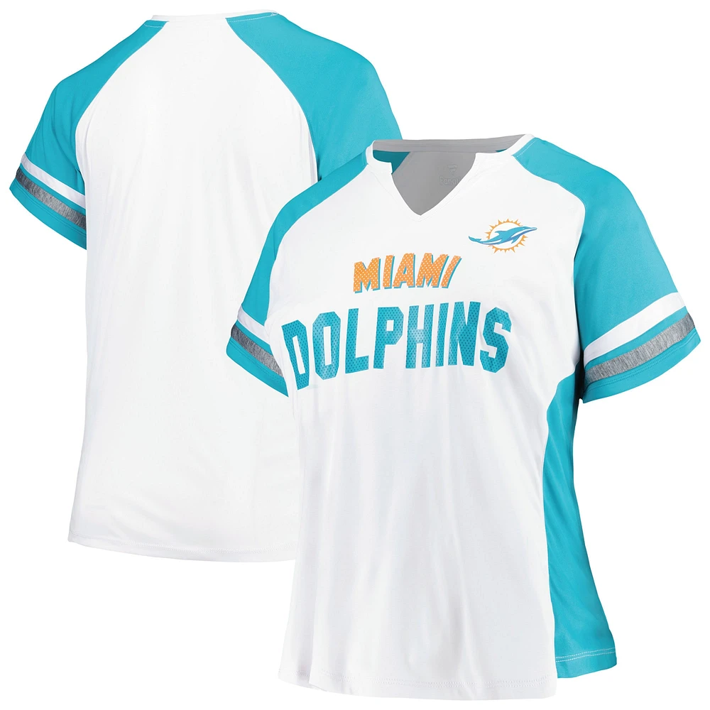 Women's Fanatics White/Aqua Miami Dolphins Plus Color Block T-Shirt