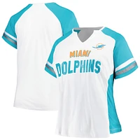 Women's Fanatics White/Aqua Miami Dolphins Plus Color Block T-Shirt