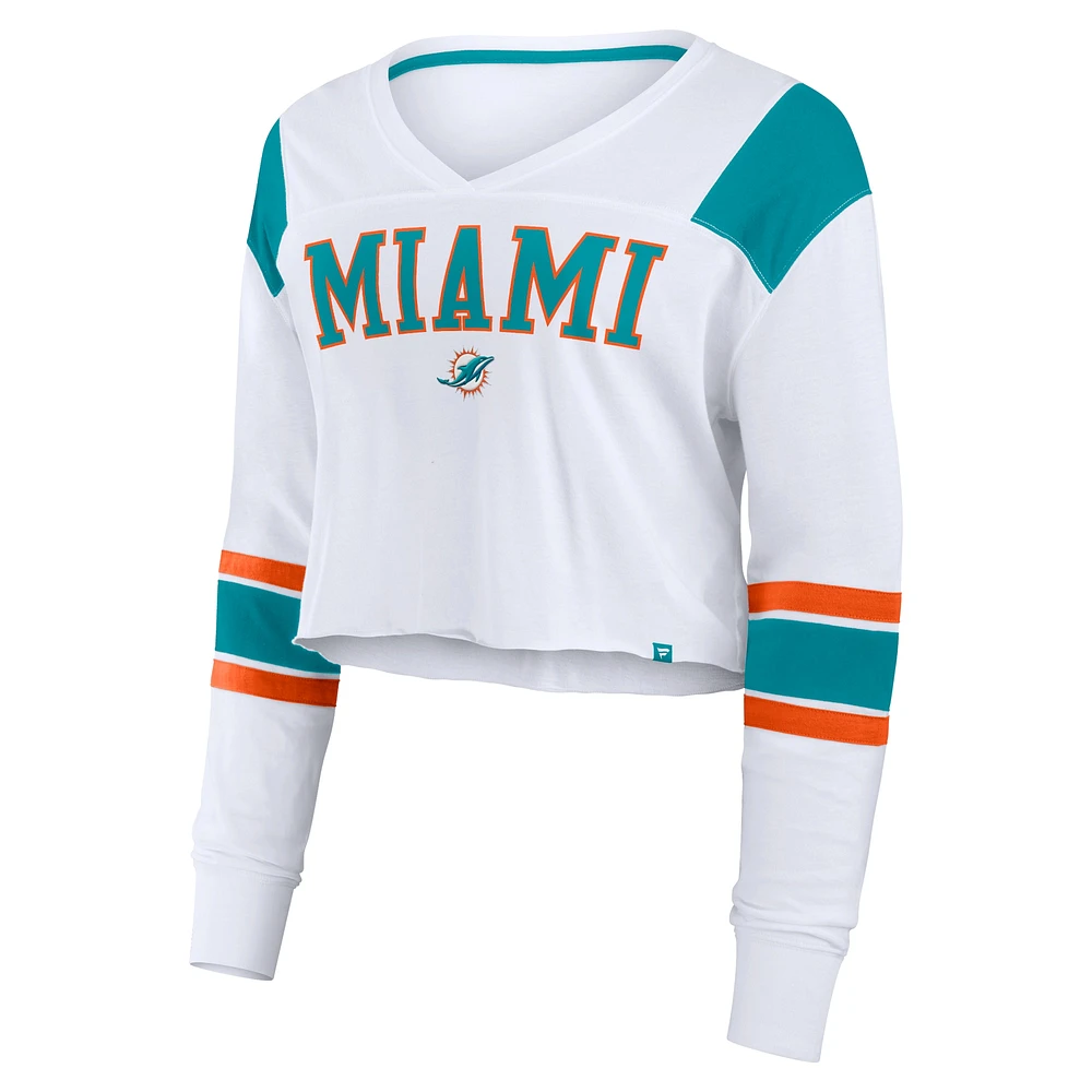 Women's Fanatics  White Miami Dolphins Stretch Cropped Fashion Long Sleeve T-Shirt