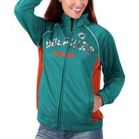 Women's G-III 4Her by Carl Banks Aqua Miami Dolphins Backfield Raglan - Full-Zip Track Jacket