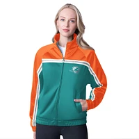 Veste de survêtement d'après-match entièrement zippée G-III 4Her by Carl Banks Aqua pour femme des Miami Dolphins