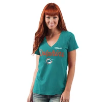 T-shirt à col en V d'après-saison G-III 4Her par Carl Banks pour femme Aqua Miami Dolphins