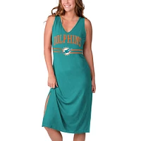 Robe longue à encolure en V pour femme G-III 4Her by Carl Banks Aqua Miami Dolphins Training