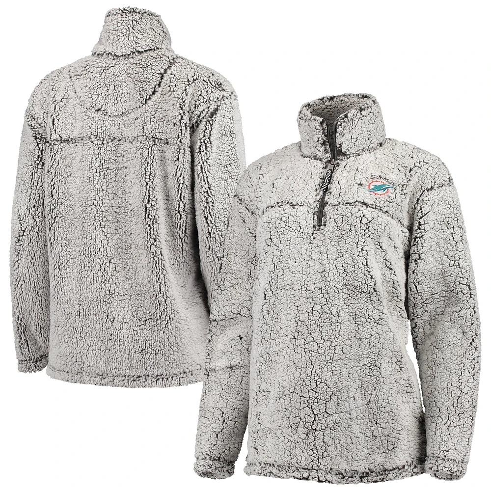 Women's G-III 4Her by Carl Banks Gray Miami Dolphins Sherpa Quarter-Zip Pullover Jacket