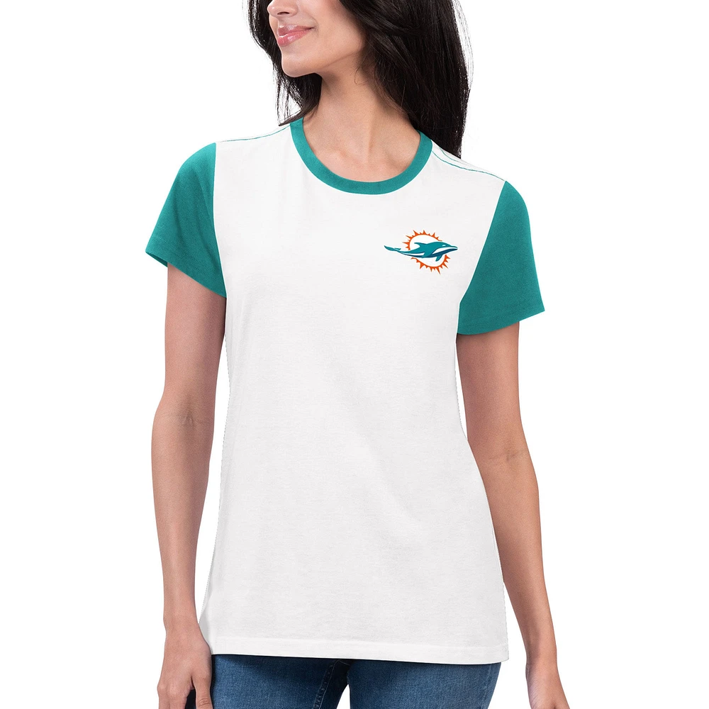 T-shirt pour femme G-III 4Her by Carl Banks Blanc/Aqua Miami Dolphins Fashion Illustration