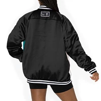 Women's Gameday Couture  Black/Aqua Miami Dolphins Oversized Hot Shot Rhinestone Throwback Full-Snap Varsity Bomber Jacket