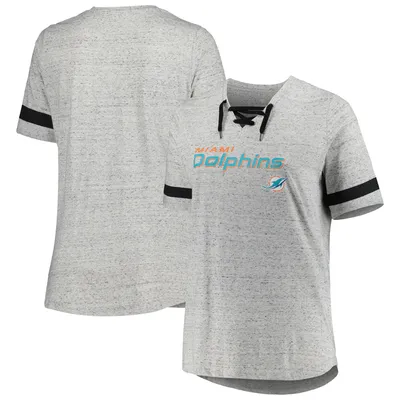 T-shirt à lacets et col en V grande taille pour femmes, gris chiné, Miami Dolphins