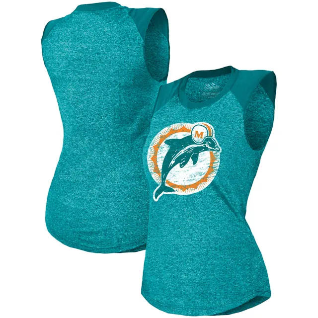 Women's Majestic White/Aqua Miami Dolphins Lace-Up V-Neck T-Shirt