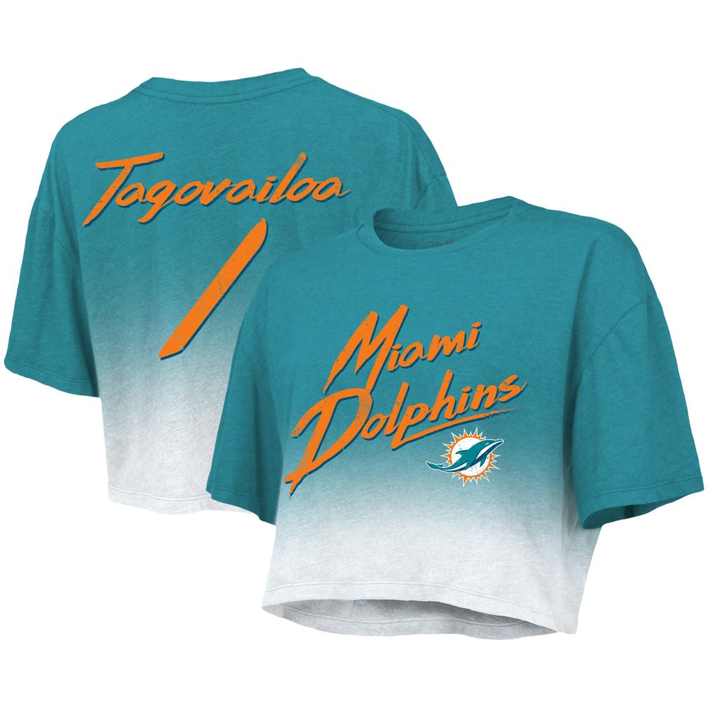 Mike White Miami Dolphins Men's White Name & Number Logo Long Sleeve T-Shirt  - Aqua