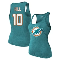 Women's Majestic Threads Tyreek Hill Aqua Miami Dolphins Name & Number Tri-Blend Tank Top