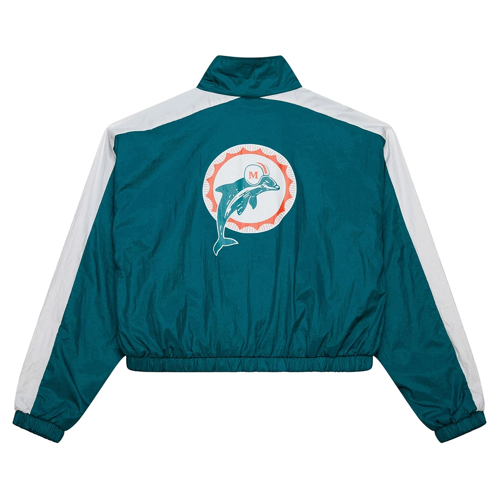 Women's Mitchell & Ness Aqua Miami Dolphins Nylon Cropped Full-Zip Jacket