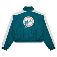 Women's Mitchell & Ness Aqua Miami Dolphins Nylon Cropped Full-Zip Jacket