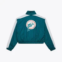 Women's Mitchell & Ness Aqua Miami Dolphins Nylon Cropped Full-Zip Jacket