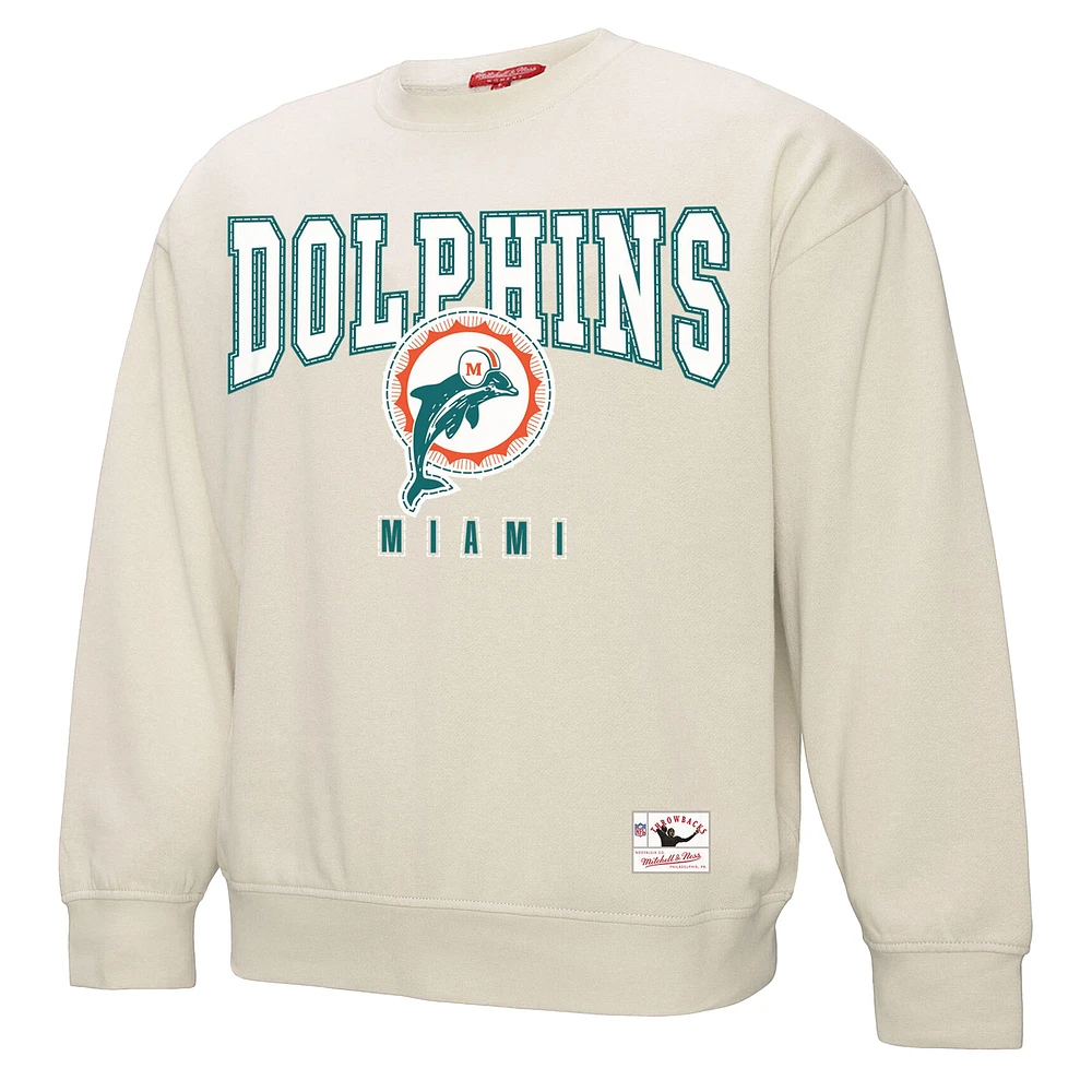 Sweat-shirt en polaire pour femme Mitchell & Ness de couleur crème Miami Dolphins Fandom