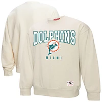 Sweat-shirt en polaire pour femme Mitchell & Ness de couleur crème Miami Dolphins Fandom