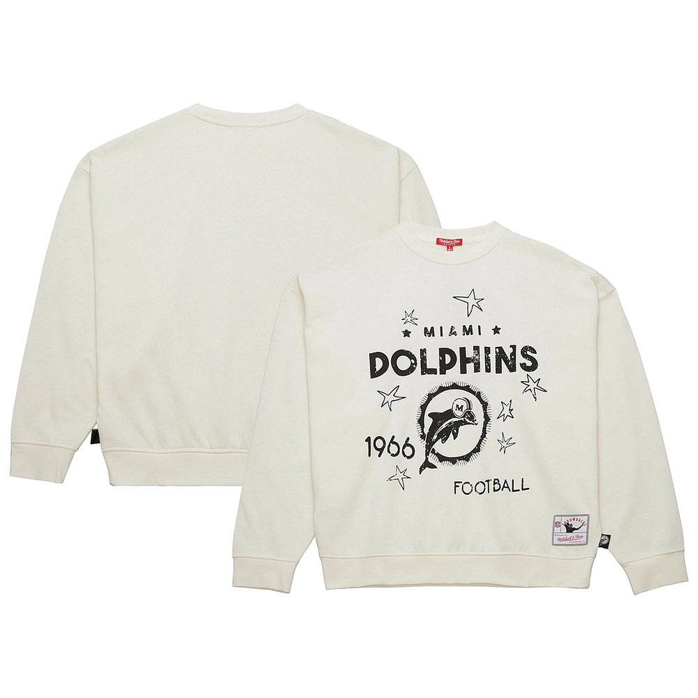 Women's Mitchell & Ness  Cream Miami Dolphins Throwback Logo 3.0 Pullover Sweatshirt