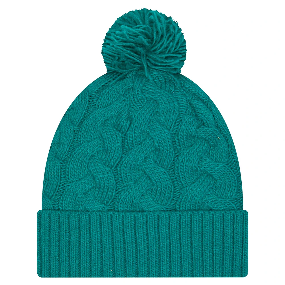 Bonnet en tricot torsadé avec pompon pour femme New Era Aqua Miami Dolphins