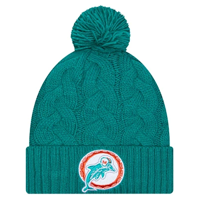 Women's New Era  Aqua Miami Dolphins Cable Cuffed Knit Hat with Pom