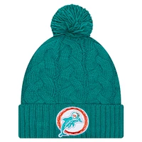 Bonnet en tricot torsadé avec pompon pour femme New Era Aqua Miami Dolphins