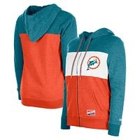 Sweat à capuche entièrement zippé blocs de couleurs New Era Aqua Miami Dolphins pour femmes