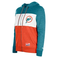 Women's New Era Aqua Miami Dolphins Color-Block Full-Zip Hoodie