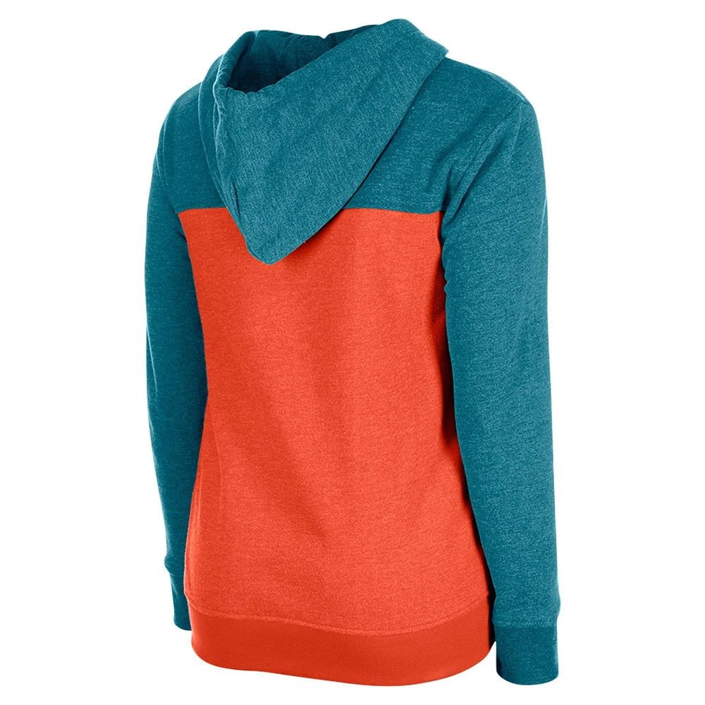 Women's New Era Aqua Miami Dolphins Color-Block Full-Zip Hoodie