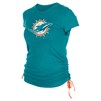 T-shirt froncé sur le côté Aqua Miami Dolphins New Era pour femme