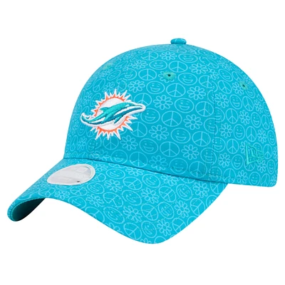 Casquette réglable Aqua Miami Dolphins Smiley 9TWENTY New Era pour femme