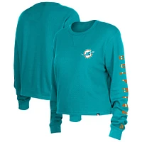 T-shirt court à manches longues thermique Aqua Miami Dolphins New Era pour femme