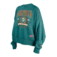 Women's New Era Aqua Miami Dolphins Throwback Boxy Sweatshirt