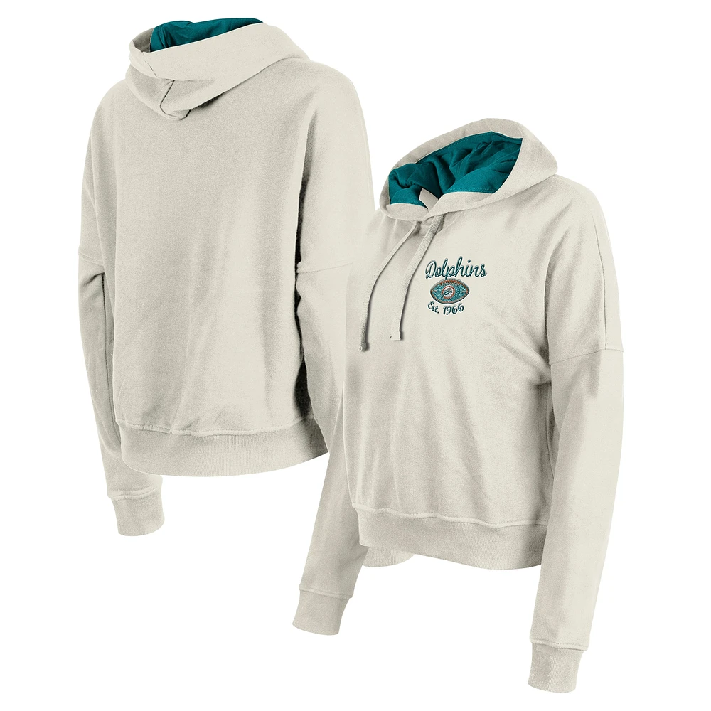 Sweat à capuche historique Miami Dolphins 3rd Down de New Era pour femme, couleur crème