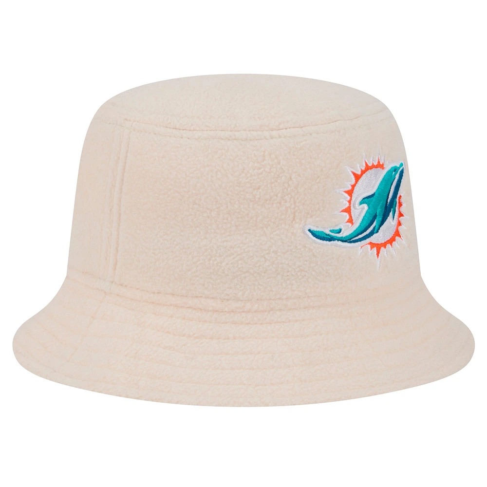 Chapeau bob confortable en sherpa pour femme New Era crème Miami Dolphins