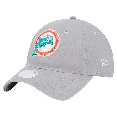 Casquette ajustable 9TWENTY Throwback des Miami Dolphins de New Era pour femme, grise