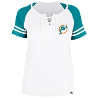 T-shirt raglan à lacets New Era gris Miami Dolphins Throwback pour femme