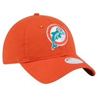 Casquette ajustable New Era Orange Miami Dolphins Throwback Main Core Classic 2.0 9TWENTY pour femme