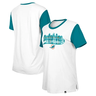 T-shirt 3rd Down des Miami Dolphins New Era blanc/aqua pour femme